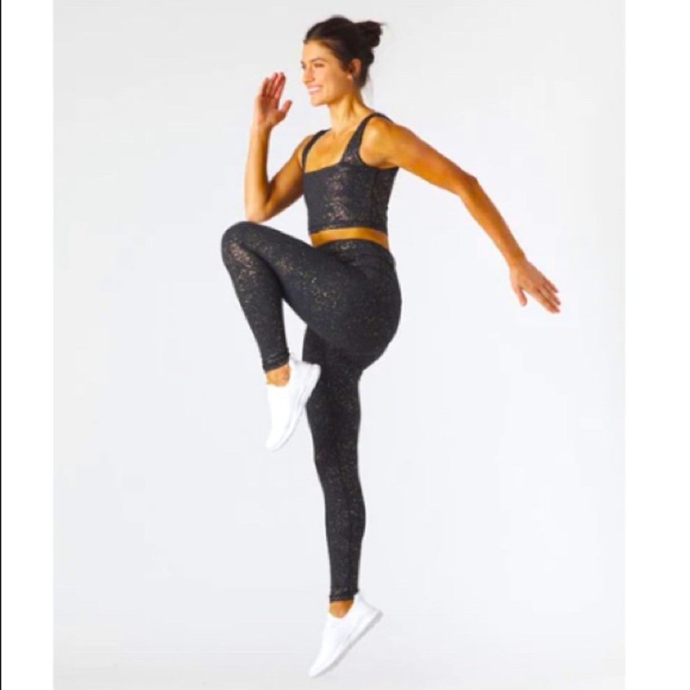High Power Legging Print: Black/Colors Speckle Gloss